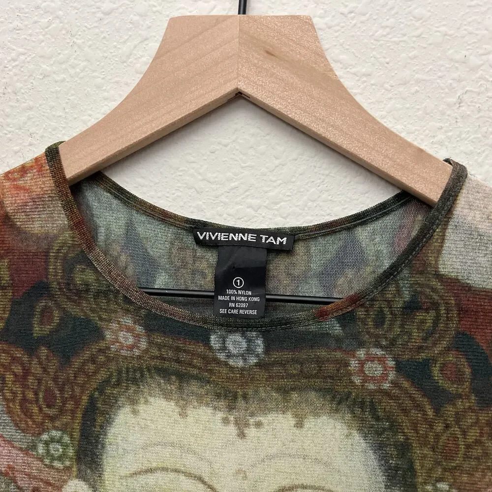 vintage 90s rare vivienne tam kuan yin buddha print mesh maxi dress - Picture 8 of 9